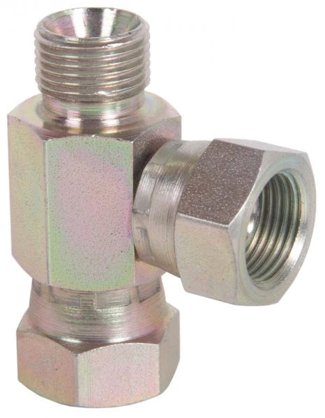 HP Plated MxFxF Swivel Tee BSPM x BSPF x BSPF