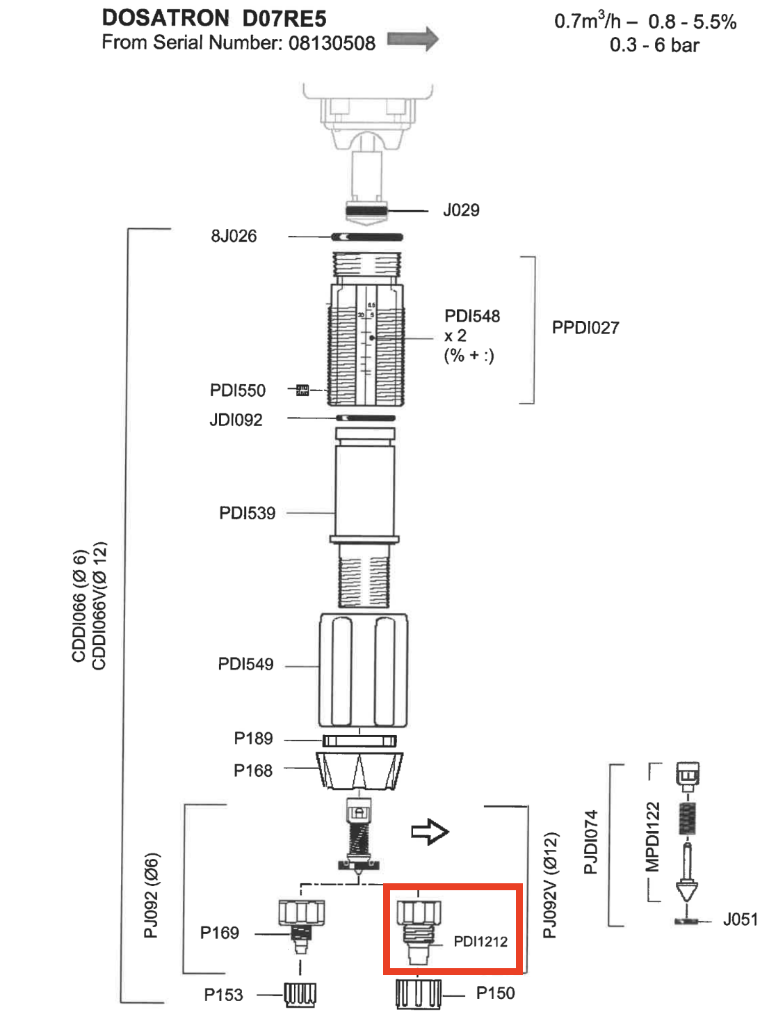 Dosatron D07 Conical Valve Connection 12 x 16mm PDI1212