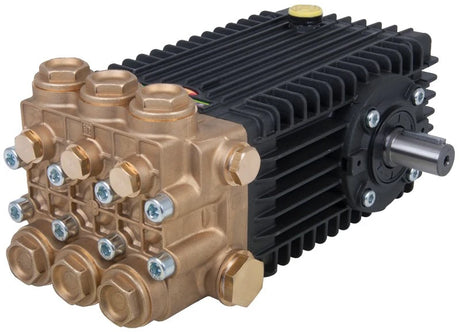 Interpump industrial pressure washer pump with brass fittings and male shaft, Rutland Pumps