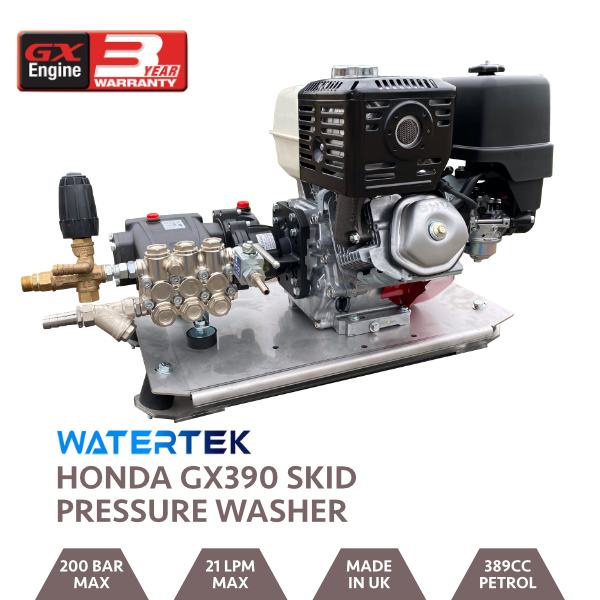 Watertek Pro Honda GX390 21LPM 200 Bar Mazzoni Pressure Washer Skid Mounted