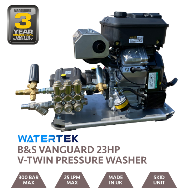 Watertek Vanguard 23HP Mazzoni Gearbox Drive 25LPM @ 300 Bar Skid