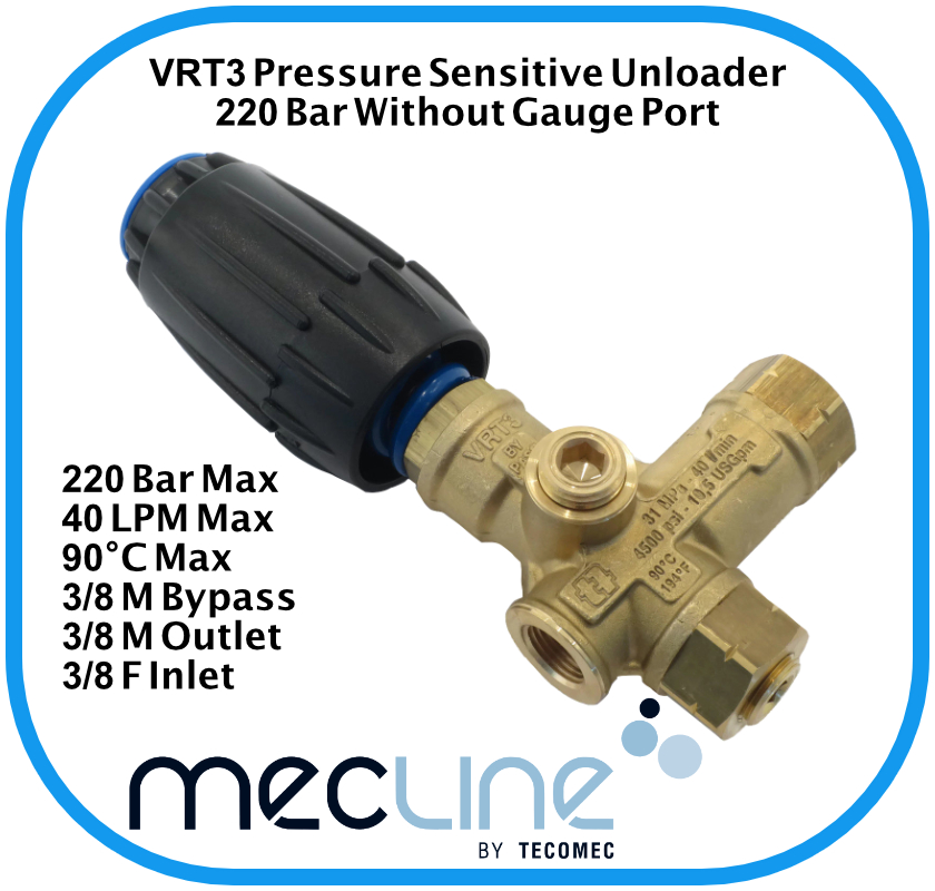 Tecomec vrt3 Pressure Jet Washer unloaders Valve Bypass 220 Bar 40 LPM 